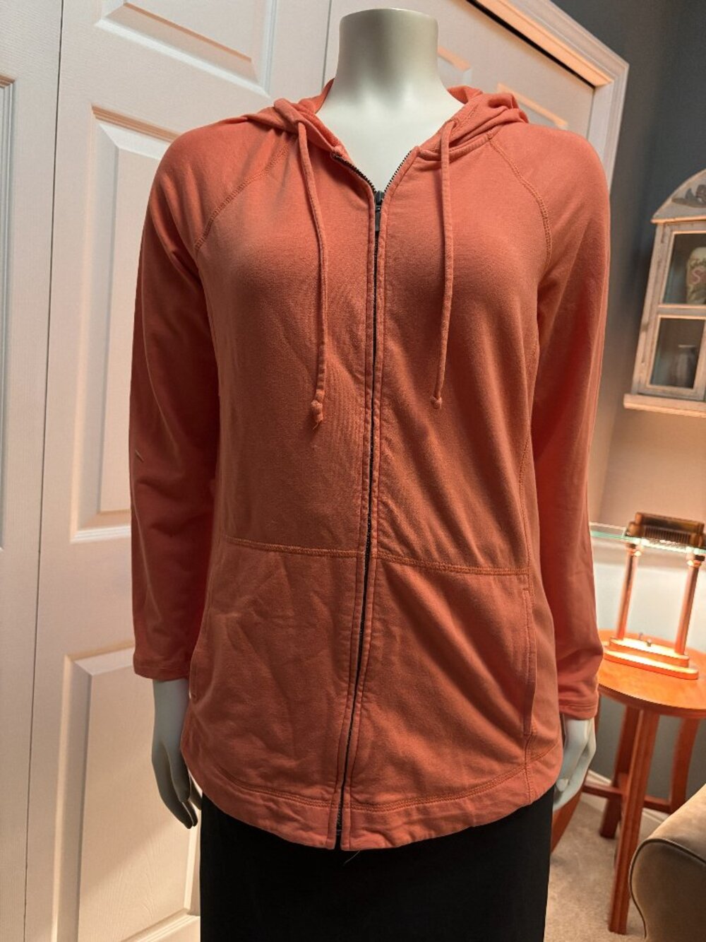 J. Jill XS Coral Zip Front Hoodie Stretch Cotton Modal Lightweight Jacket